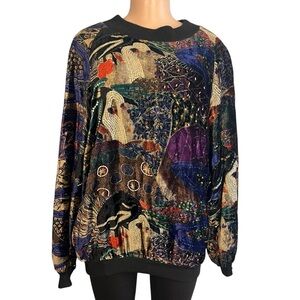 Judith Ann Creations Vintage 80s Multicolor Abstract Geisha Sweater